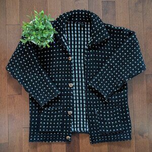 BLACK CHECKER PRINT VINTAGE WOOL KNIT FLANNEL SHACKET